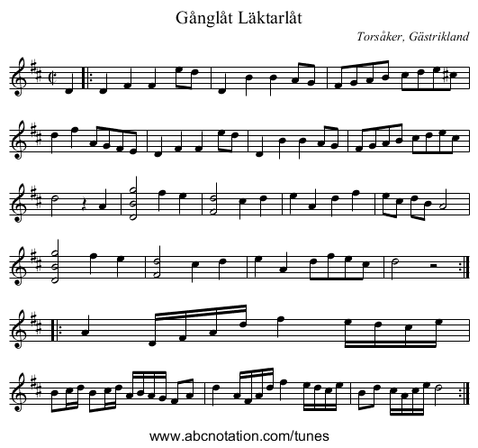 Gånglåt Läktarlåt - staff notation