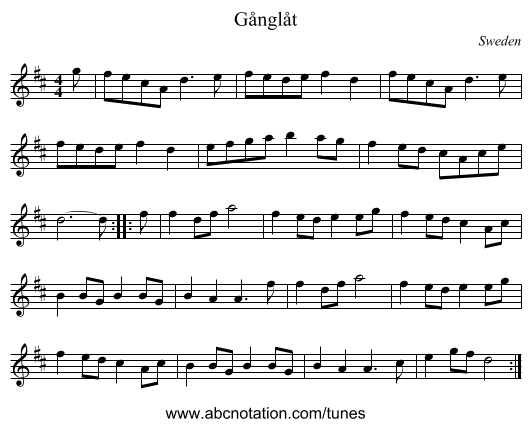 Gånglåt - staff notation