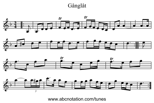 G&aring;ngl&aring;t - staff notation