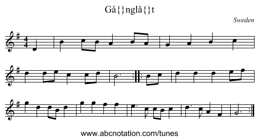 G&aring;ngl&aring;t - staff notation