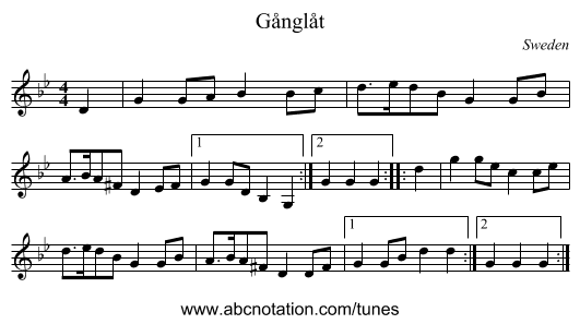 Gånglåt - staff notation