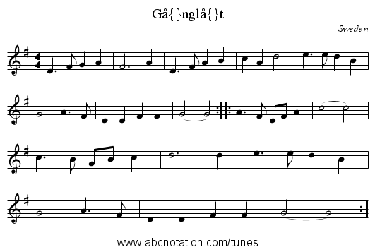 G&aring;ngl&aring;t - staff notation