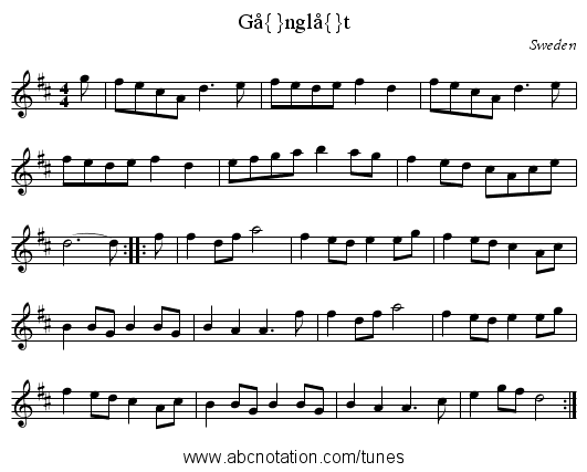 G&aring;ngl&aring;t - staff notation