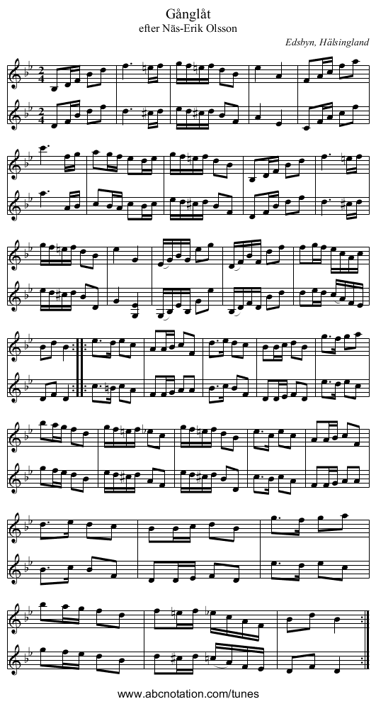 Gånglåt - staff notation
