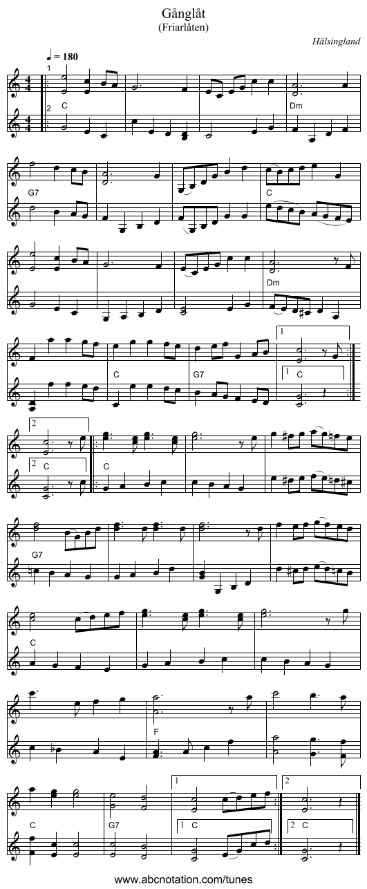 Gånglåt - staff notation