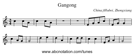 Gangong - staff notation