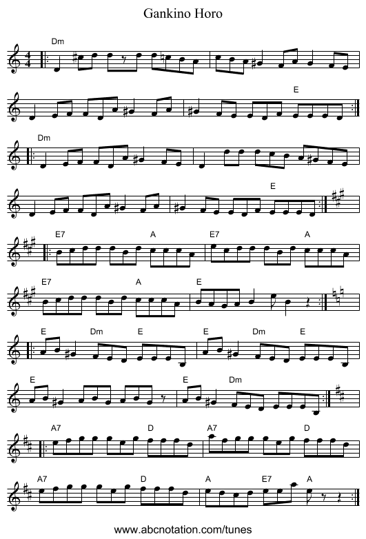 Gankino Horo - staff notation