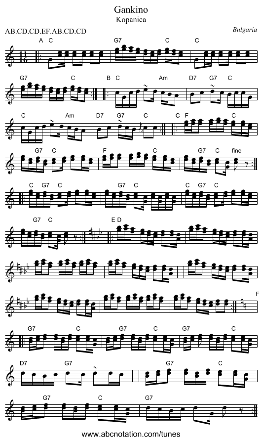 Gankino - staff notation