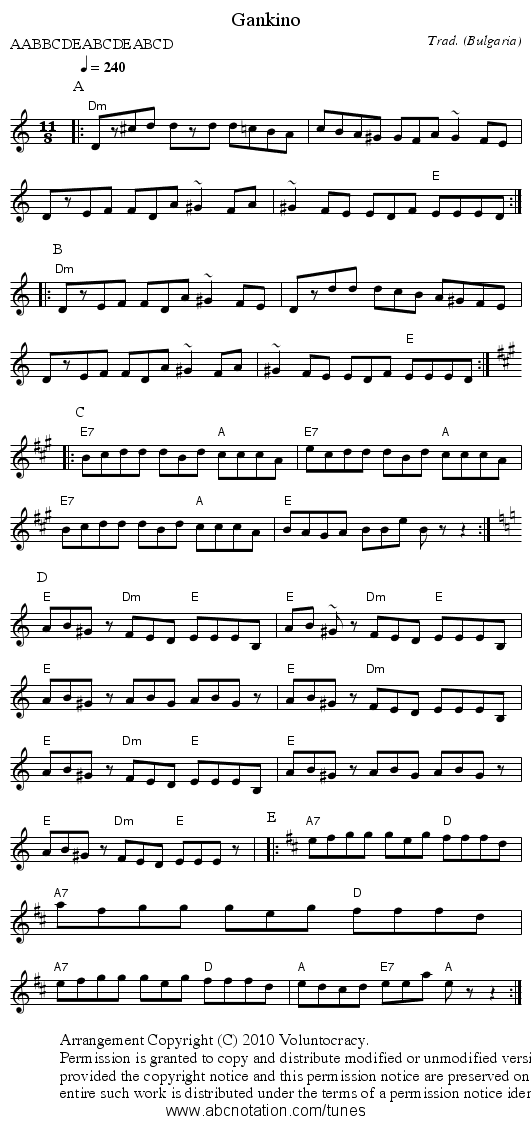 Gankino - staff notation