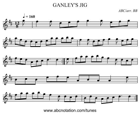 GANLEY'S JIG - staff notation