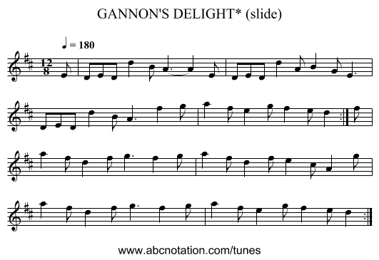 GANNON'S DELIGHT* (slide) - staff notation
