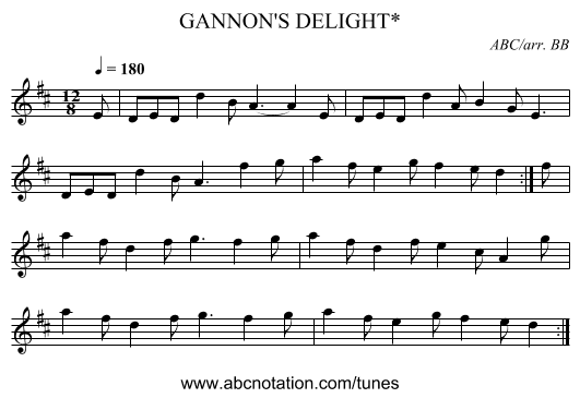 GANNON'S DELIGHT* - staff notation