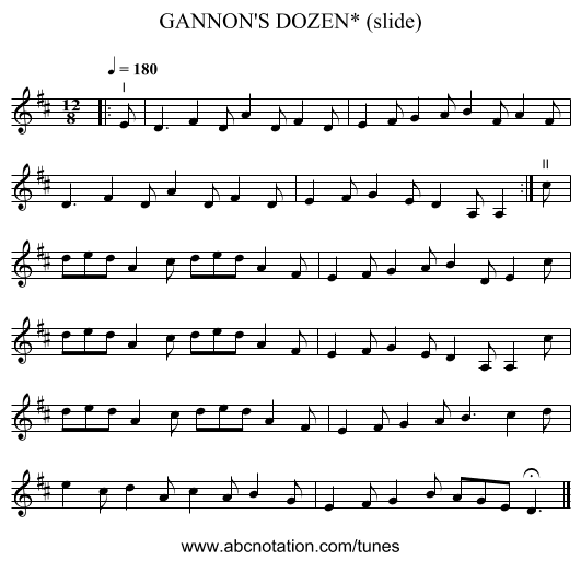 GANNON'S DOZEN* (slide) - staff notation