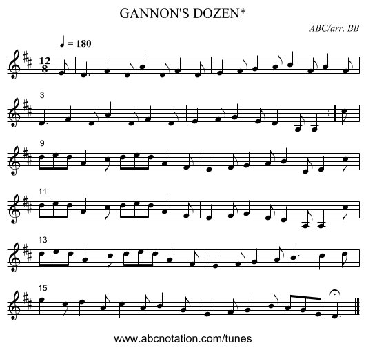 GANNON'S DOZEN* - staff notation