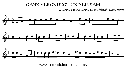 GANZ VERGNUEGT UND EINSAM - staff notation