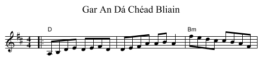 Gar An Dá Chéad Bliain - staff notation