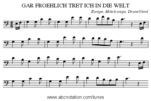 GAR FROEHLICH TRET ICH IN DIE WELT - staff notation