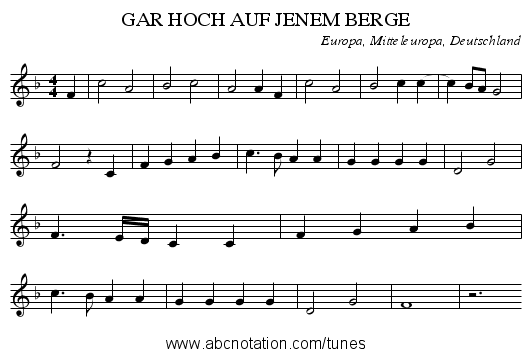 GAR HOCH AUF JENEM BERGE - staff notation