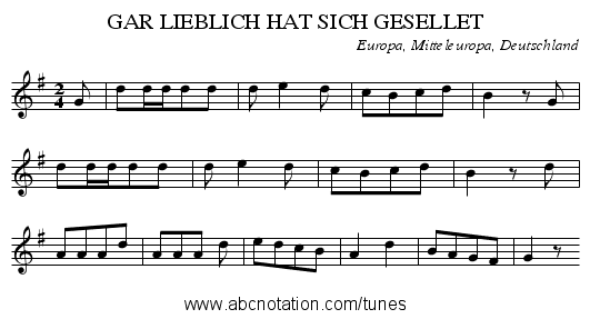 GAR LIEBLICH HAT SICH GESELLET - staff notation