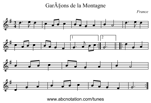 Garçons de la Montagne - staff notation