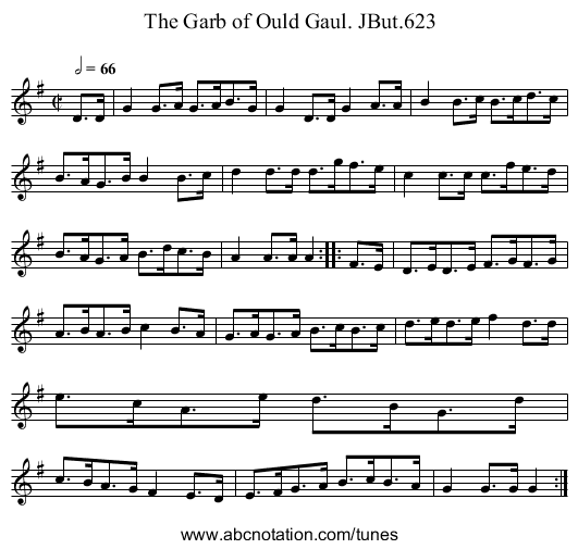 Garb of Ould Gaul. JBut.623, The - staff notation