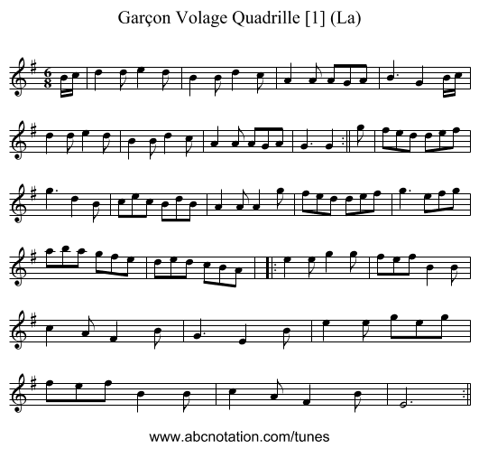 Garçon Volage Quadrille [1] (La) - staff notation