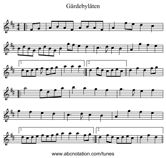 Gärdebylåten - staff notation