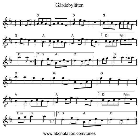 Gärdebylåten - staff notation