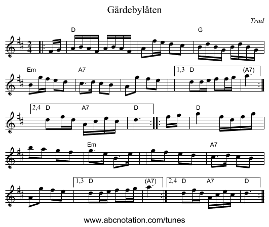 G&auml;rdebyl&aring;ten - staff notation