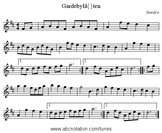 Gardebylåten - staff notation