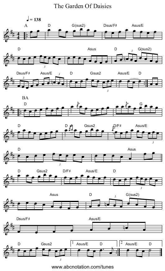 Garden Of Daisies, The - staff notation