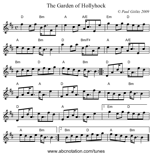 Garden of Hollyhock, The - staff notation
