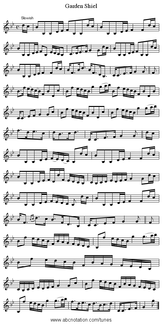 Garden Shiel - staff notation