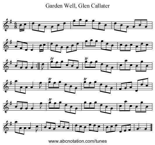 Garden Well, Glen Callater - staff notation