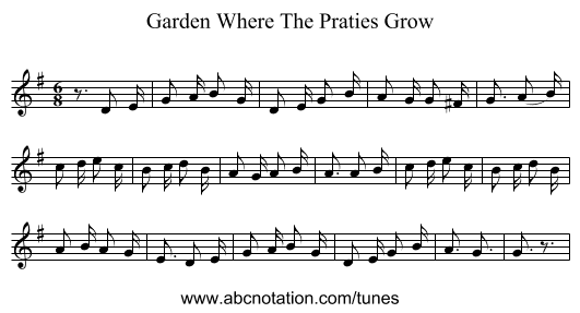 Garden Where The Praties Grow - staff notation