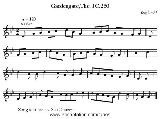 Gardengate,The. JC.260 - staff notation