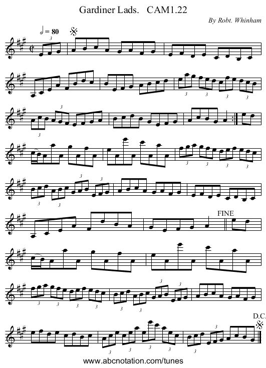 Gardiner Lads.   CAM1.22 - staff notation