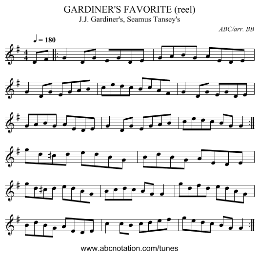 GARDINER'S FAVORITE (reel) - staff notation