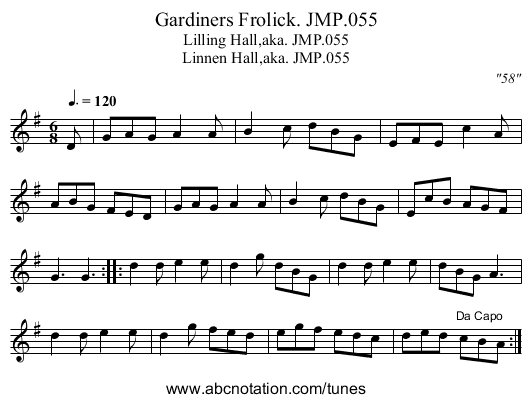 Gardiners Frolick. JMP.055 - staff notation