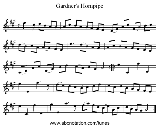 Gardner's Hornpipe - staff notation