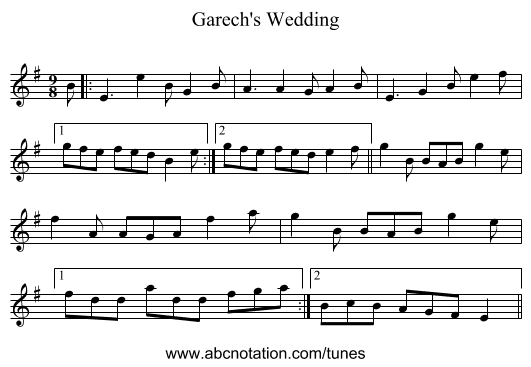 Garech's Wedding - staff notation