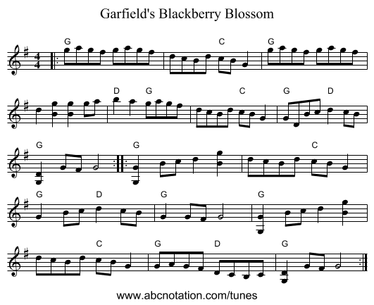 Garfield's Blackberry Blossom - staff notation