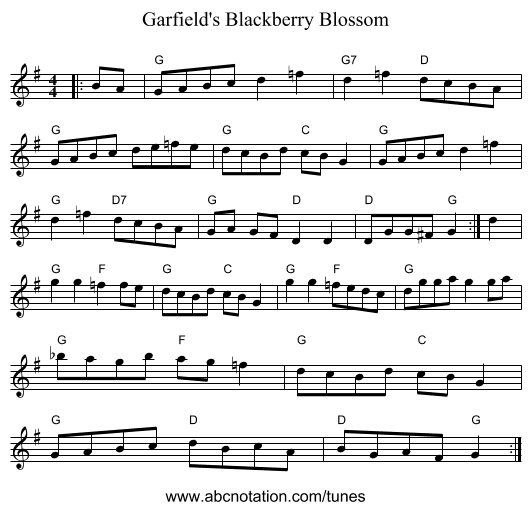 Garfield's Blackberry Blossom - staff notation