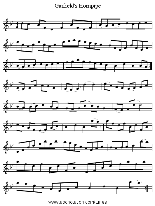 Garfield's Hornpipe - staff notation