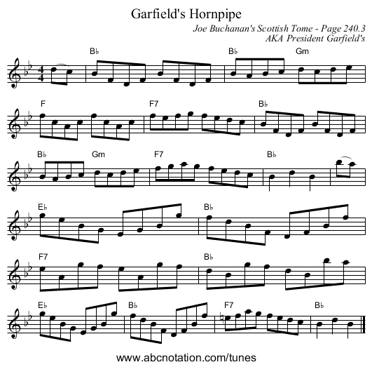 Garfield's Hornpipe - staff notation