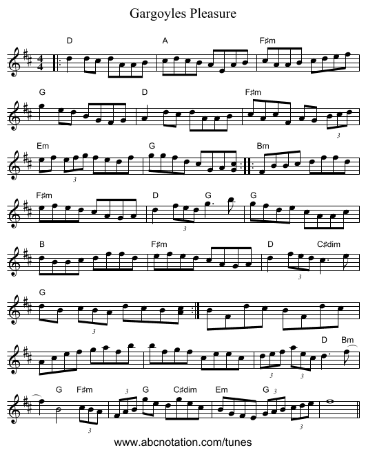 Gargoyles Pleasure - staff notation