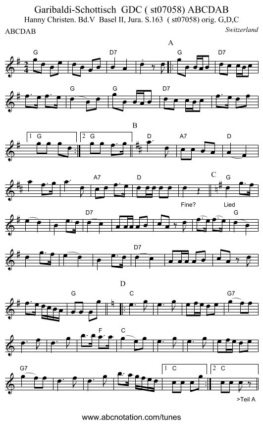 Garibaldi-Schottisch  GDC ( st07058) ABCDAB - staff notation