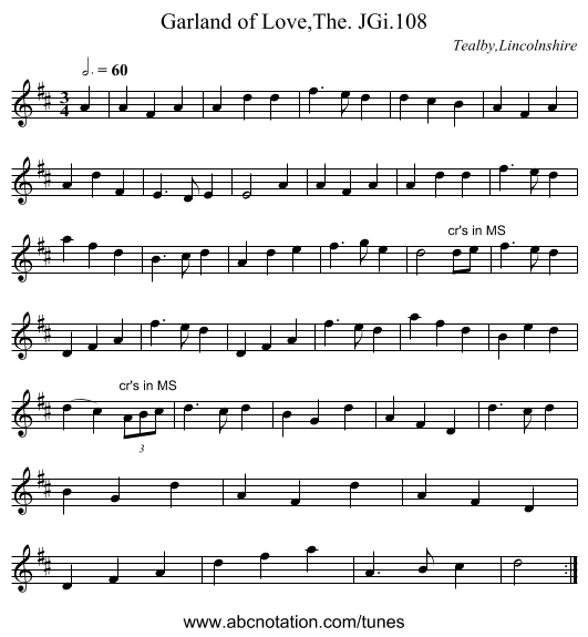 Garland of Love,The. JGi.108 - staff notation