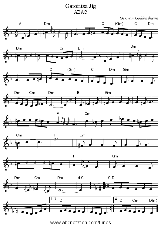 Garofitsa Jig - staff notation