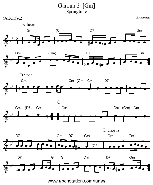 Garoun 2  [Gm] - staff notation